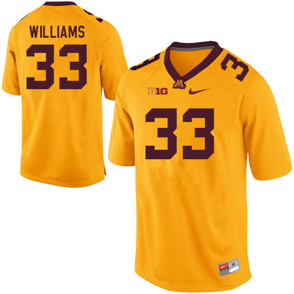 Men #33 Devon Williams Minnesota Golden Gophers College Football Jerseys Sale-Gold